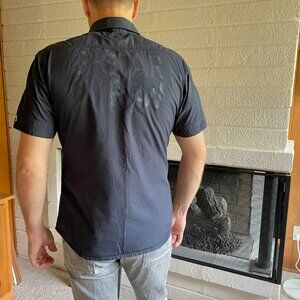 G-Star Men's Short Sleeve Button Down Shirt Large 100% Cotton Navy Blue